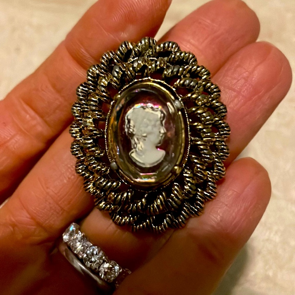 Vintage couture cameo brooch signed